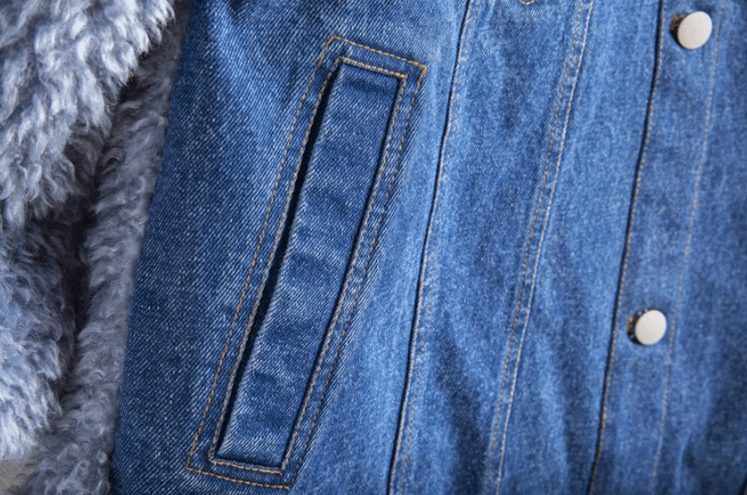 Wool Collar Sleeves Denim Jacket