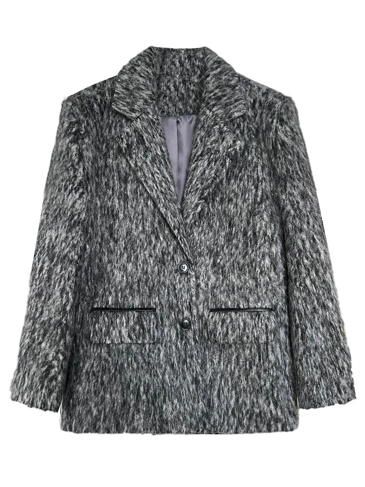 Woolen Notched Collar Winter Blazer