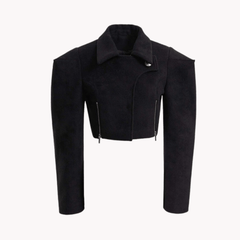 Woolen Wide Shoulder Cropped Jacket