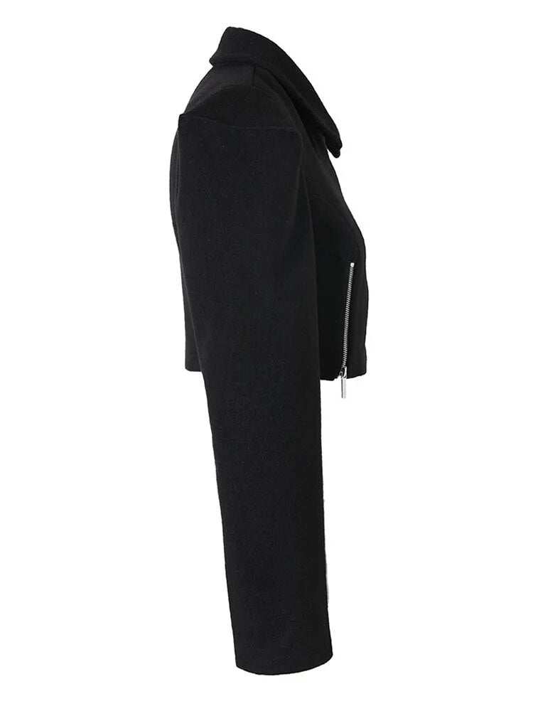 Woolen Wide Shoulder Cropped Jacket