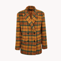 Yellow and Green Plaid Woolen Coat