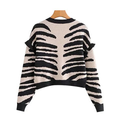 Zebra Cropped Knit Sweater