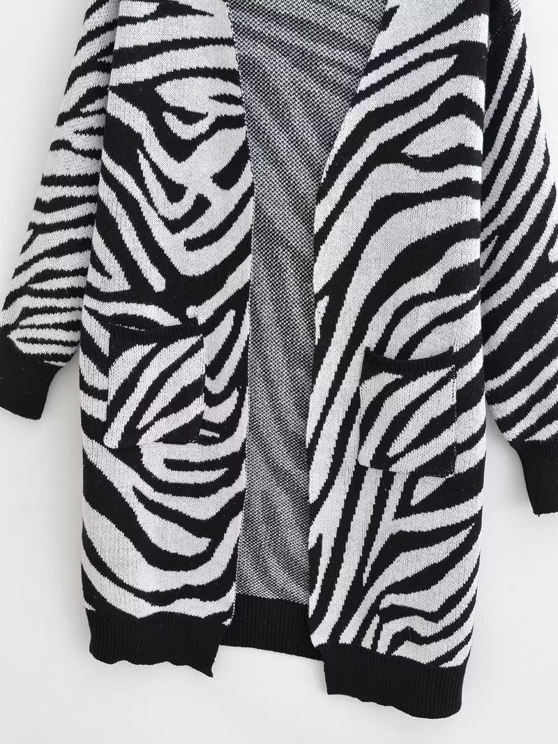 Zebra Open Stitch Long Sweater