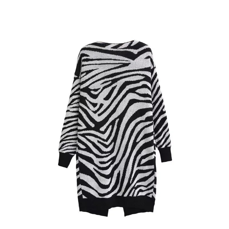 Zebra Open Stitch Long Sweater