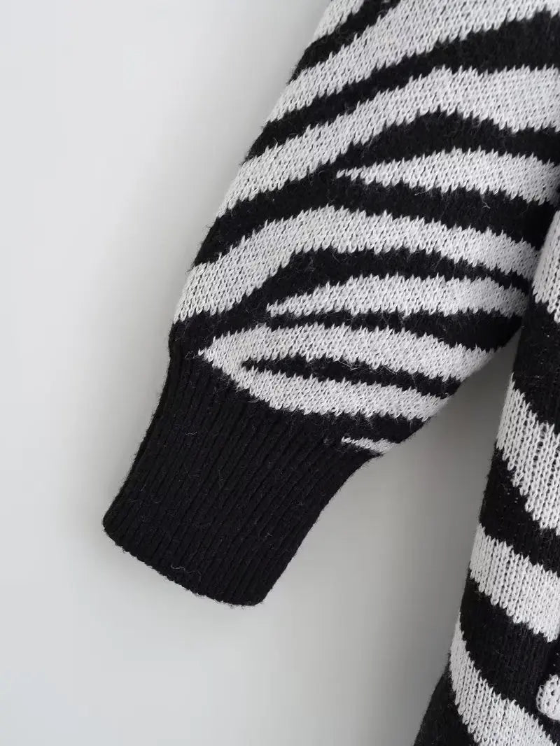 Zebra Open Stitch Long Sweater