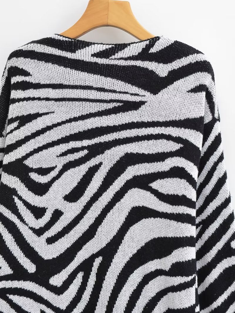Zebra Open Stitch Long Sweater