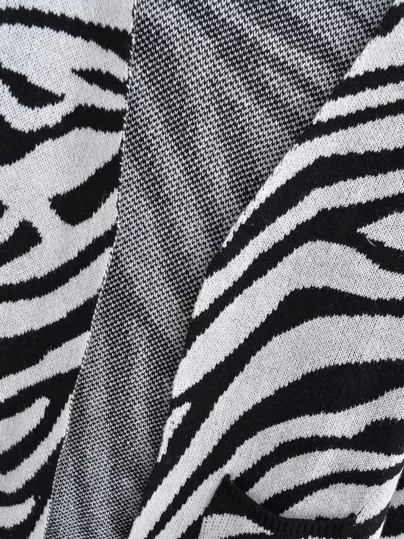 Zebra Open Stitch Long Sweater