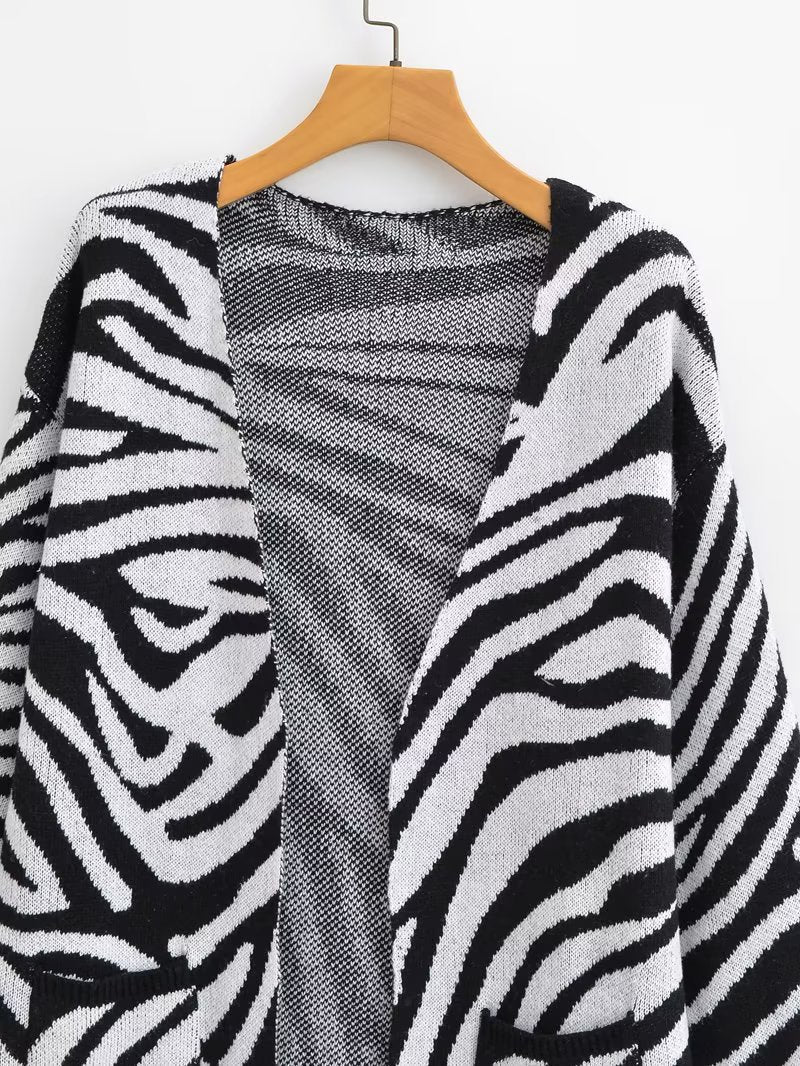 Zebra Open Stitch Long Sweater