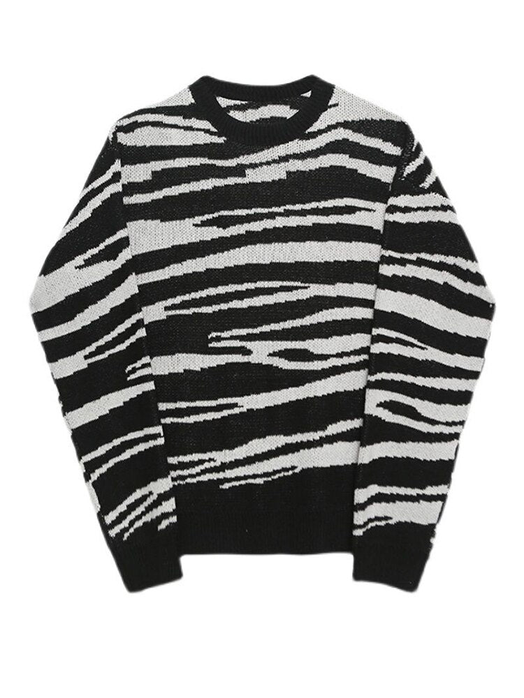 Zebra Round Collar Knit Sweater