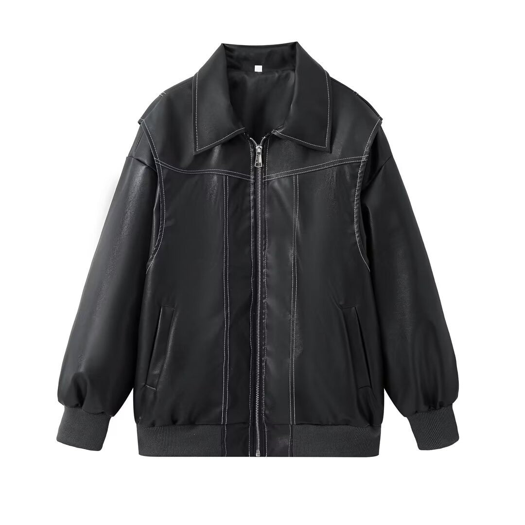Zip-Up Vegan Leather Jacket